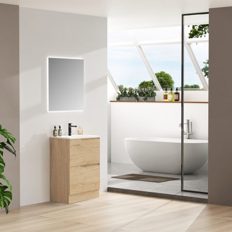 Wai 600mm Slimline Floor-Standing Vanity - Honey Oak - Image 3