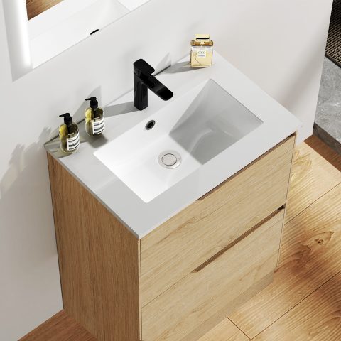 Wai 600mm Slimline Floor-Standing Vanity - Honey Oak - Image 4