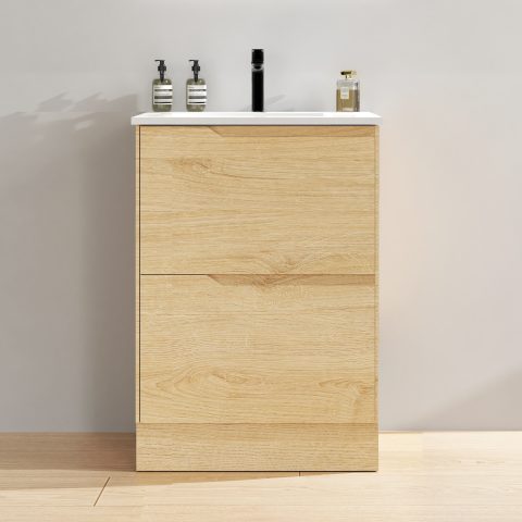 Wai 600mm Slimline Floor-Standing Vanity - Honey Oak - Image 1