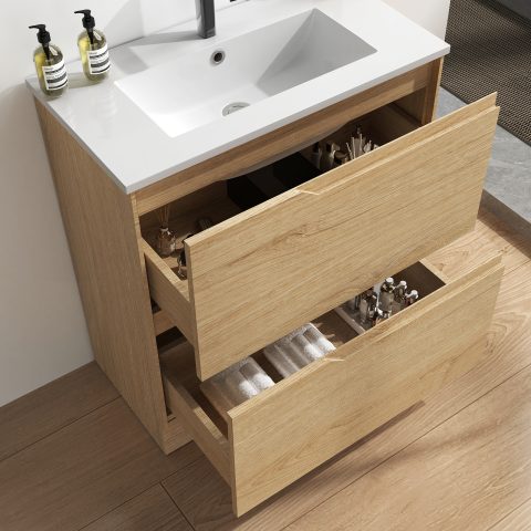 Wai 750mm Slimline Floor-Standing Vanity - Honey Oak - Image 4