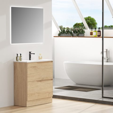 Wai 750mm Slimline Floor-Standing Vanity - Honey Oak - Image 3