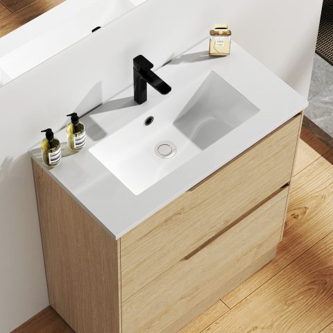 Wai 750mm Slimline Floor-Standing Vanity - Honey Oak - Image 5