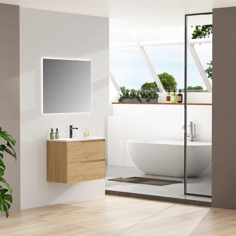 Wai 750mm Slimline Wall-Hung Vanity - Honey Oak - Image 3