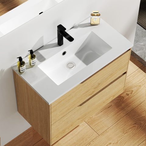 Wai 750mm Slimline Wall-Hung Vanity - Honey Oak - Image 5