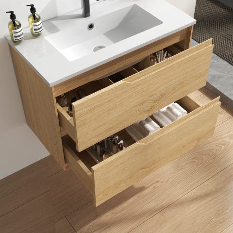 Wai 750mm Slimline Wall-Hung Vanity - Honey Oak - Image 4