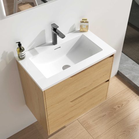 Wai 600mm Slimline Wall-Hung Vanity - Honey Oak - Image 4