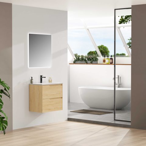 Wai 600mm Slimline Wall-Hung Vanity - Honey Oak - Image 3