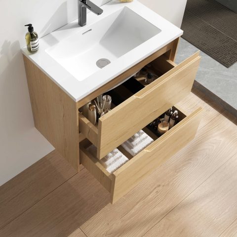 Wai 600mm Slimline Wall-Hung Vanity - Honey Oak - Image 5